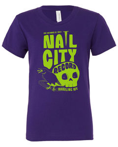 Nail City Record, Wheeling: The Place of The Skull | Halloween Purple T-Shirt | Kids Sizes - Size:S