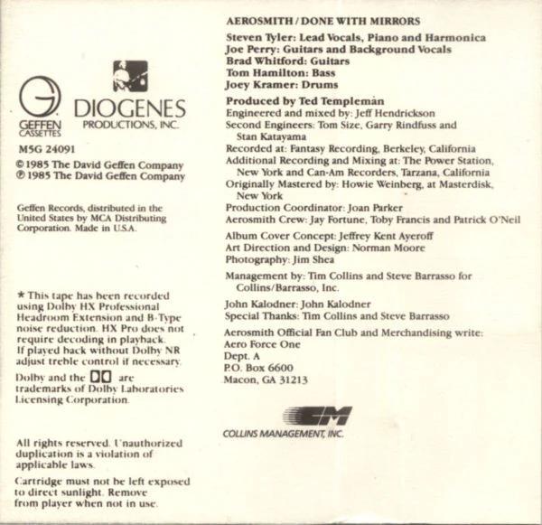 Aerosmith - Done With Mirrors (Cassette) (NM or M-, VG+)