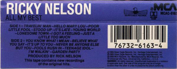 Ricky Nelson  - All My Best (Cassette) (VG+, VG+)