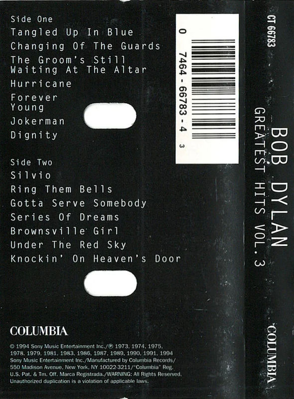Bob Dylan - Bob Dylan's Greatest Hits Volume 3 (Cassette) (NM or M-, NM or M-)