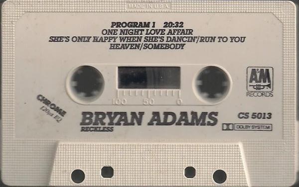 Bryan Adams - Reckless (Cassette) (VG+, VG+)