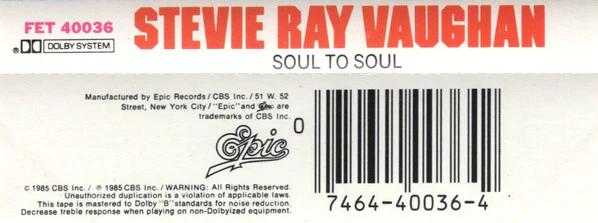 Stevie Ray Vaughan & Double Trouble - Soul To Soul (Cassette) (VG+, VG+)