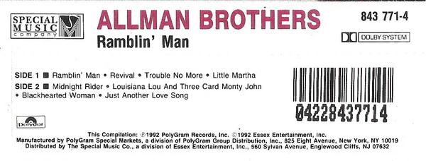 The Allman Brothers Band - Ramblin' Man (Cassette) (NM or M-, VG+)