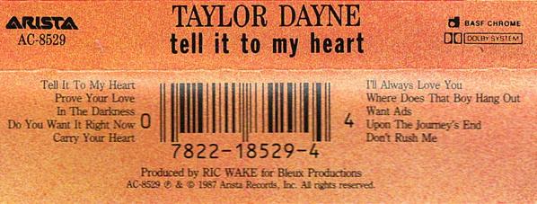 Taylor Dayne - Tell It To My Heart (Cassette) (VG+, VG+)