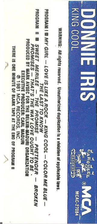Donnie Iris - King Cool (Cassette) (M, M)
