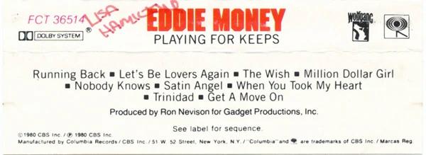 Eddie Money - Playing For Keeps (Cassette) (NM or M-, VG+)