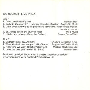 Joe Cocker - Live In L.A. (Cassette) (NM or M-, VG+)