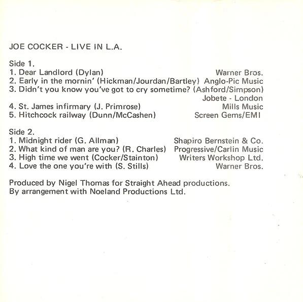 Joe Cocker - Live In L.A. (Cassette) (NM or M-, VG+)