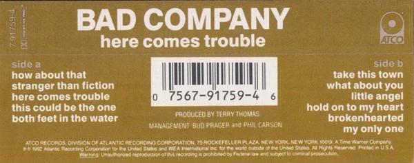 Bad Company  - Here Comes Trouble (Cassette) (NM or M-, VG)