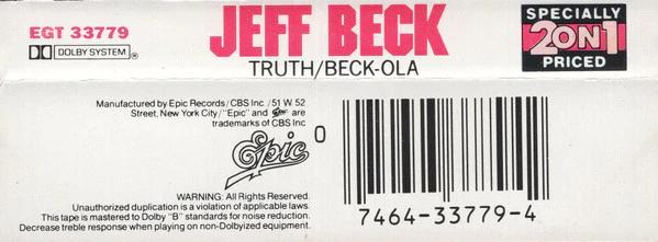 Jeff Beck - Truth / Beck-Ola (Cassette) (NM or M-, VG+)