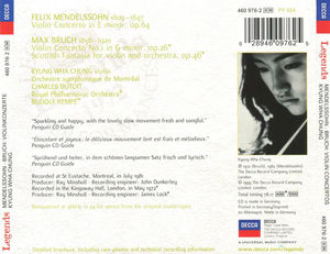 Felix Mendelssohn-Bartholdy, Max Bruch - Rudolf Kempe, Charles Dutoit, Kyung-Wha Chung - Violin Concertos = Violinkonzerte (CD) (NM or M-, VG+)