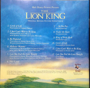 Various - The Lion King (Original Motion Picture Soundtrack) (CD) (VG+, VG+)