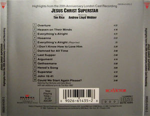 Andrew Lloyd Webber And Tim Rice - Jesus Christ Superstar - Highlights From The 20th Anniversary London Cast Recording (CD) (NM or M-, VG+)