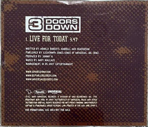 3 Doors Down - Live For Today (CD) (NM or M-, VG+)