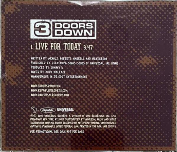 3 Doors Down - Live For Today (CD) (NM or M-, VG+)