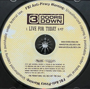 3 Doors Down - Live For Today (CD) (NM or M-, VG+)