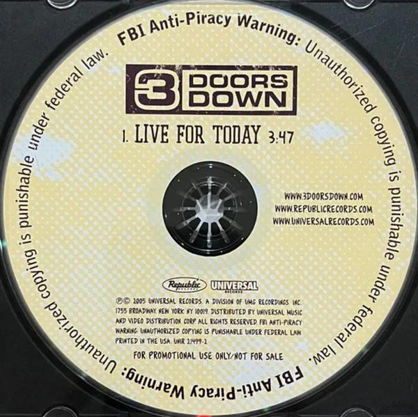 3 Doors Down - Live For Today (CD) (NM or M-, VG+)
