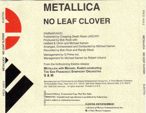 Metallica With Michael Kamen Conducting San Francisco Symphony - No Leaf Clover (CD) (NM or M-, VG+)