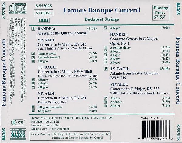 Johann Sebastian Bach, Georg Friedrich Händel, Antonio Vivaldi, Budapest Strings - Famous Baroque Concerti (CD) (NM or M-, NM or M-)