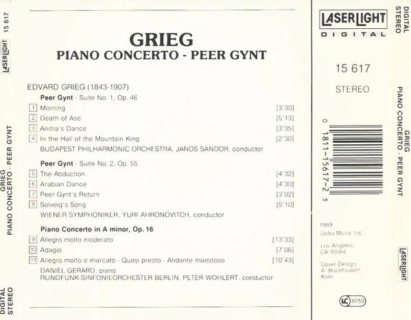 Edvard Grieg - The Budapest Philharmonic Orchestra, Wiener Symphoniker, Janos Sandor, Yuri Ahronovitch - Piano Concerto / Peer Gynt Suites 1 & 2 (CD) (NM or M-, NM or M-)