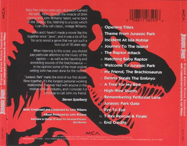 John Williams  - Jurassic Park (Original Motion Picture Soundtrack) (CD) (VG+, VG+)