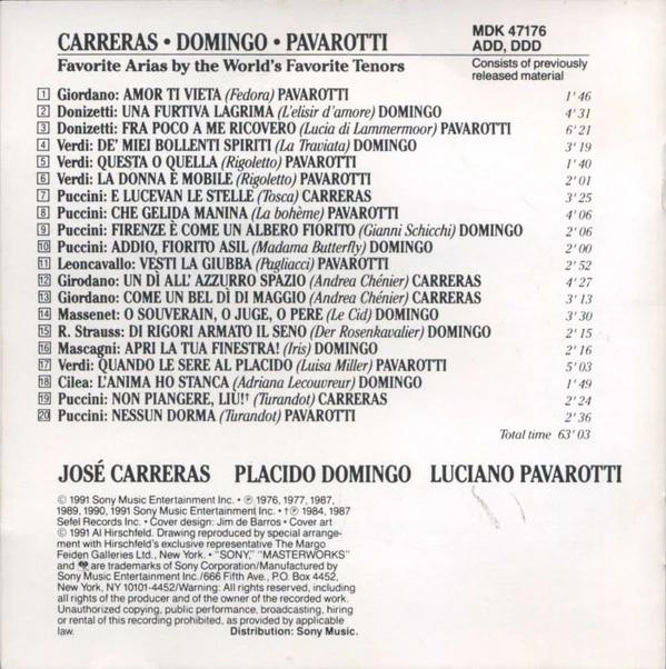 José Carreras, Placido Domingo, Luciano Pavarotti - Favorite Arias By The World's Favorite Tenors (CD) (NM or M-, NM or M-)