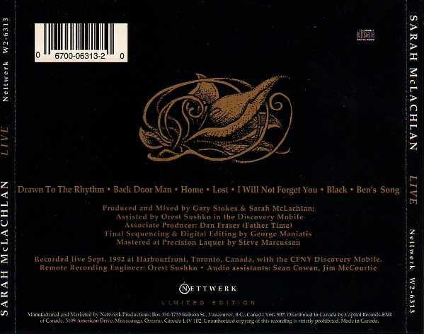 Sarah McLachlan - Live (CD) (NM or M-, VG+)
