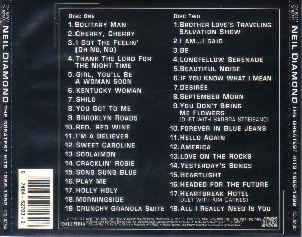 Neil Diamond - The Greatest Hits 1966-1992 (CD) (NM or M-, VG+)