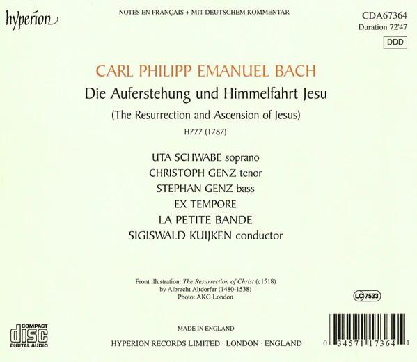 Carl Philipp Emanuel Bach – Uta Schwabe, Christoph Genz, Stephan Genz, Ex Tempore, La Petite Bande, Sigiswald Kuijken - Die Auferstehung Und Himmelfahrt Jesu (CD) (NM or M-, NM or M-)