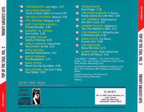 Various - Top Of The Stax: Twenty Greatest Hits, Vol. 2 (CD) (VG+, VG+)