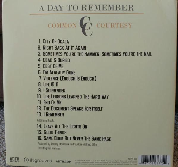 A Day To Remember - Common Courtesy (Vinyl) (NM or M-, VG+)
