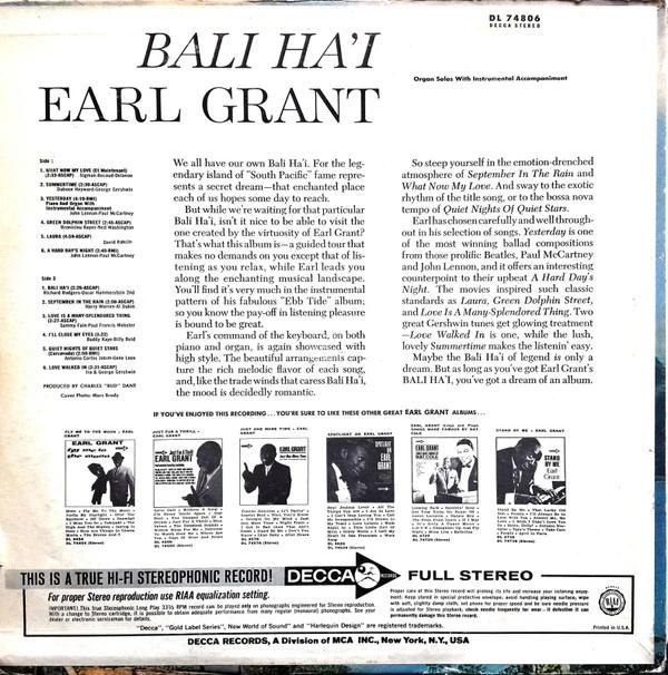 Earl Grant - Bali Ha'i (Vinyl) (VG+, VG+)