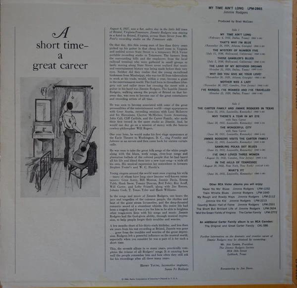 Jimmie Rodgers - My Time Ain't Long (Vinyl) (VG+, VG+)