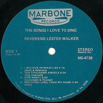 Rev. Lester Walker - The Songs I Love To Sing (Vinyl) (VG, VG)