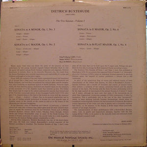 Dieterich Buxtehude - Jörg-Wolfgang Jahn, Jürgen Wolf, Hans Schmidt  - The Trio Sonatas Volume I (Vinyl) (NM or M-, VG+)