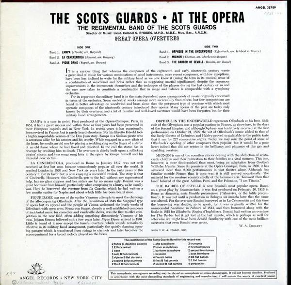 The Regimental Band Of The Scots Guards - At The Opera (Vinyl) (VG, VG)