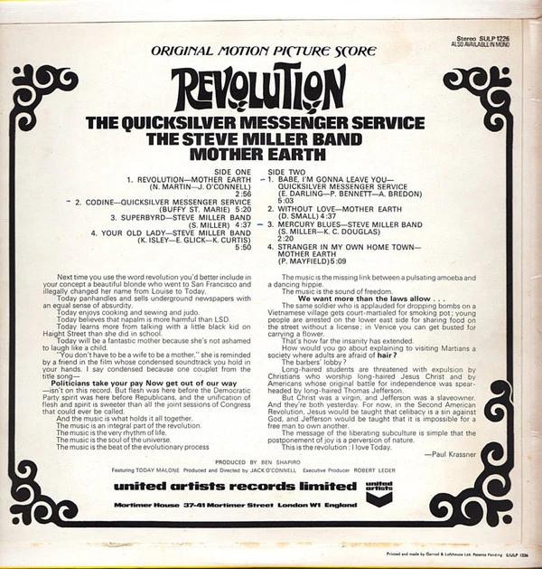 Quicksilver Messenger Service, Mother Earth , Steve Miller Band - Revolution - Original Motion Picture Score (Vinyl) (VG, VG)