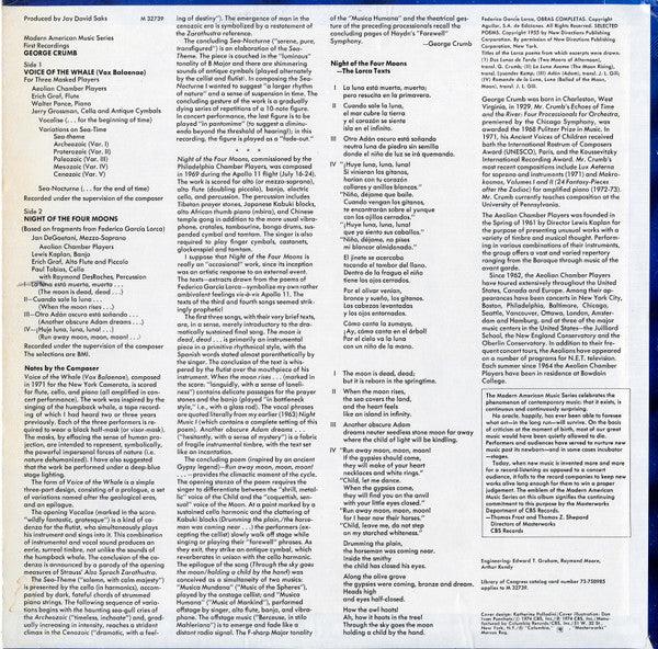George Crumb With Jan DeGaetani, Aeolian Chamber Players - Voice Of The Whale / Night Of The Four Moons (Vinyl) (VG+, VG+)