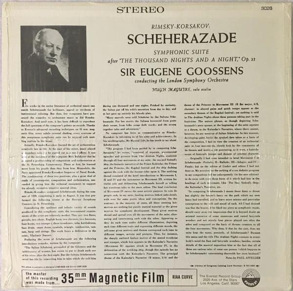 Nikolai Rimsky-Korsakov, Sir Eugene Goossens, London Symphony Orchestra - Scheherazade (Symphonic Suite After "The Thousand Nights And A Night," Op. 36) (Vinyl) (VG+, VG+)
