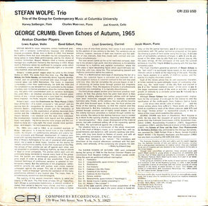 Stefan Wolpe / George Crumb - Trio / Eleven Echoes Of Autumn, 1965 (Vinyl) (NM or M-, VG+)