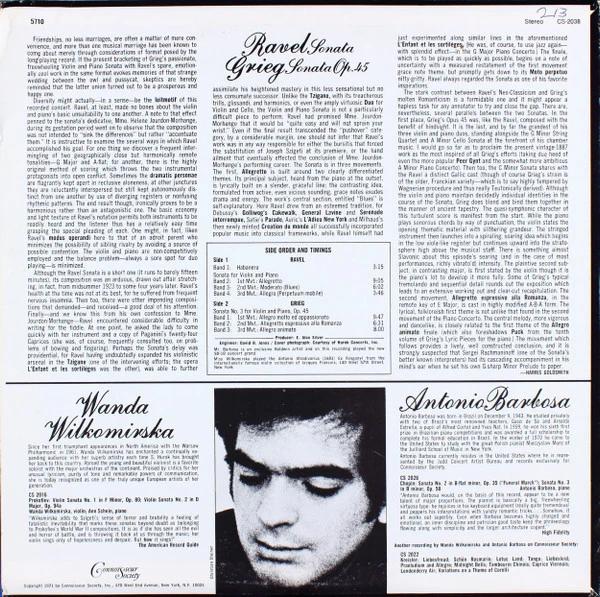 Maurice Ravel / Edvard Grieg - Wanda Wilkomirska / Antonio Barbosa - Ravel Sonata / Grieg Sonata Op. 45 (Vinyl) (VG, VG)