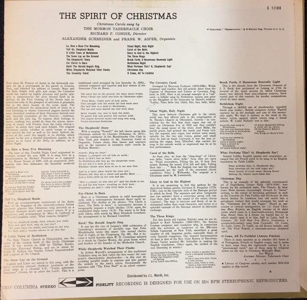 Mormon Tabernacle Choir - The Spirit Of Christmas: Christmas Carols Sung By The Mormon Tabernacle Choir (Vinyl) (VG, VG)