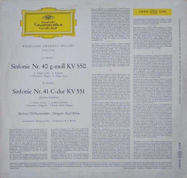 Wolfgang Amadeus Mozart, Berliner Philharmoniker ∙ Karl Böhm - Sinfonien Nr. 40 G-Moll KV 550 / Nr. 41 C-Dur KV 551 (Jupiter-Sinfonie) (Vinyl) (VG, G+)