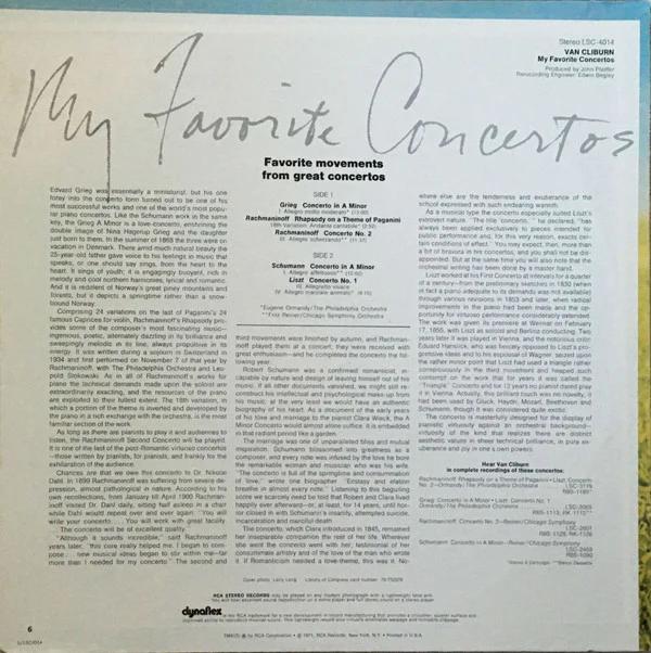 Van Cliburn - My Favorite Concertos (Vinyl) (NM or M-, NM or M-)