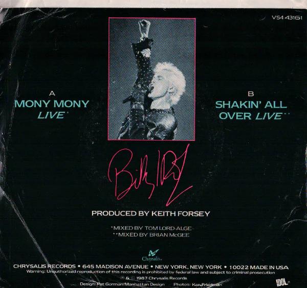 Billy Idol - Mony Mony (Live) (Vinyl) (NM or M-, VG+)