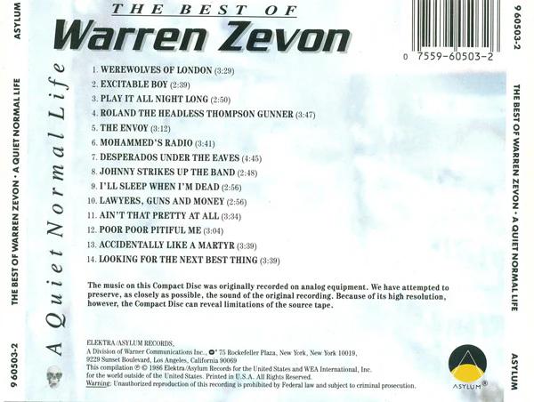 Warren Zevon - A Quiet Normal Life: The Best Of Warren Zevon (CD) (NM or M-, VG+)