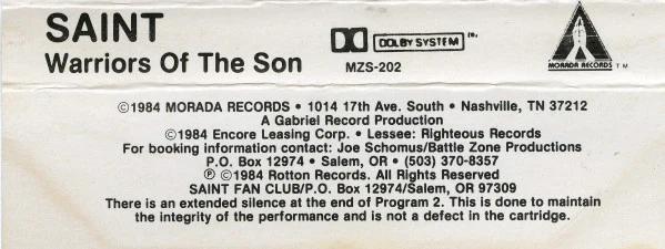Saint  - Warriors Of The Son (Cassette) (VG+, VG+)